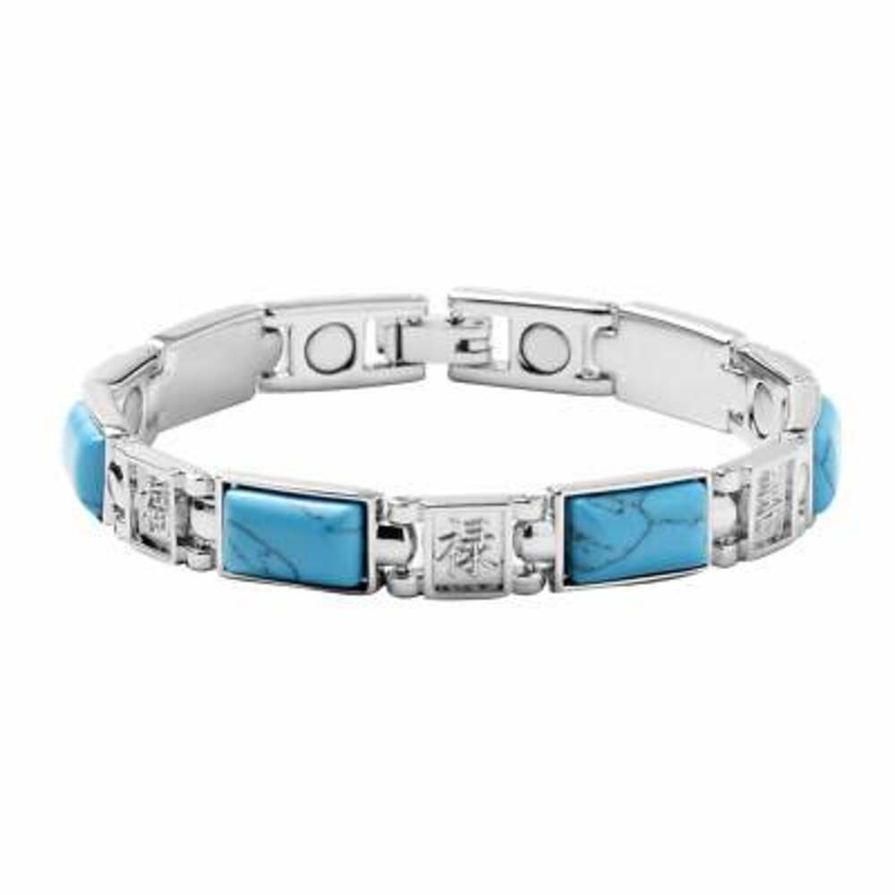 Hongkong Magnetic Blue Howlite Chinese Blessing Characters Engraved Bracelet